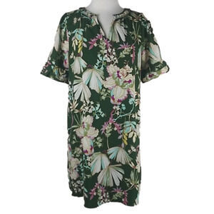 Kaari blue Green Floral Multicolored  V-Neck Short Sleeve Slip On Mini Dress